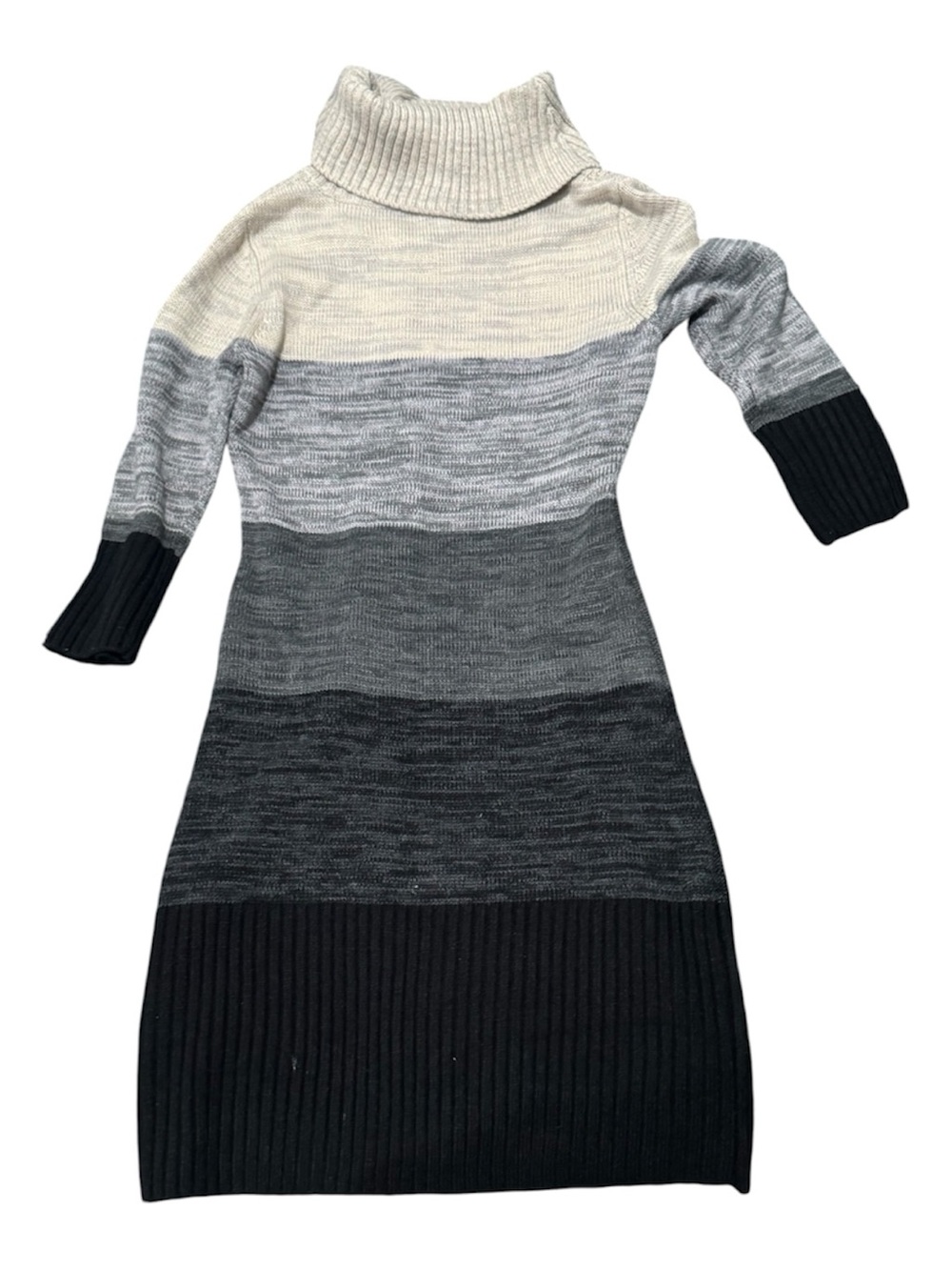 Striped Turtleneck Knit Dress - Gray Ombré